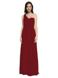 Long A-Line One Shoulder Sweetheart Sleeveless Burgundy Chiffon Bridesmaid Dress Ida