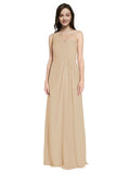 Long A-Line One Shoulder Sweetheart Sleeveless Champagne Chiffon Bridesmaid Dress Ida