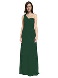 Long A-Line One Shoulder Sweetheart Sleeveless Dark Green Chiffon Bridesmaid Dress Ida