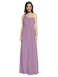 Long A-Line One Shoulder Sweetheart Sleeveless Dark Lavender Chiffon Bridesmaid Dress Ida