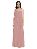 Long A-Line One Shoulder Sweetheart Sleeveless Dusty Pink Chiffon Bridesmaid Dress Ida