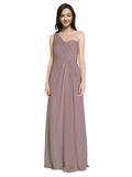 Long A-Line One Shoulder Sweetheart Sleeveless Dusty Rose Chiffon Bridesmaid Dress Ida