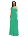 Long A-Line One Shoulder Sweetheart Sleeveless Emerald Green Chiffon Bridesmaid Dress Ida