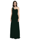 Long A-Line One Shoulder Sweetheart Sleeveless Ever Green Chiffon Bridesmaid Dress Ida