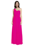 Long A-Line One Shoulder Sweetheart Sleeveless Fuchsia Chiffon Bridesmaid Dress Ida