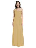 Long A-Line One Shoulder Sweetheart Sleeveless Gold Chiffon Bridesmaid Dress Ida