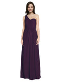 Long A-Line One Shoulder Sweetheart Sleeveless Grape Chiffon Bridesmaid Dress Ida