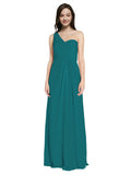 Long A-Line One Shoulder Sweetheart Sleeveless Hunter Chiffon Bridesmaid Dress Ida