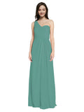 Long A-Line One Shoulder Sweetheart Sleeveless Icelandic Silver Chiffon Bridesmaid Dress Ida