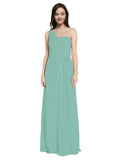 Long A-Line One Shoulder Sweetheart Sleeveless Jade Chiffon Bridesmaid Dress Ida