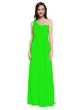 Long A-Line One Shoulder Sweetheart Sleeveless Lime Green Chiffon Bridesmaid Dress Ida