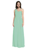 Long A-Line One Shoulder Sweetheart Sleeveless Mint Green Chiffon Bridesmaid Dress Ida