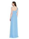 Long A-Line One Shoulder Sweetheart Sleeveless Periwinkle Chiffon Bridesmaid Dress Ida