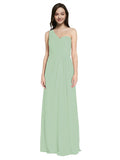 Long A-Line One Shoulder Sweetheart Sleeveless Sage Chiffon Bridesmaid Dress Ida