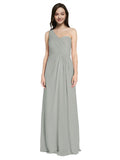 Long A-Line One Shoulder Sweetheart Sleeveless Silver Chiffon Bridesmaid Dress Ida