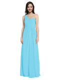 Long A-Line One Shoulder Sweetheart Sleeveless Sky Blue Chiffon Bridesmaid Dress Ida