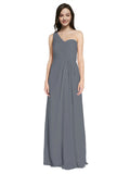 Long A-Line One Shoulder Sweetheart Sleeveless Slate Grey Chiffon Bridesmaid Dress Ida