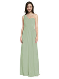 Long A-Line One Shoulder Sweetheart Sleeveless Smoke Green Chiffon Bridesmaid Dress Ida