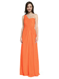 Long A-Line One Shoulder Sweetheart Sleeveless Tangerine Tango Chiffon Bridesmaid Dress Ida