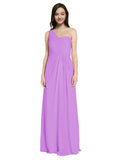 Long A-Line One Shoulder Sweetheart Sleeveless Violet Chiffon Bridesmaid Dress Ida