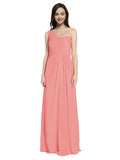 Long A-Line One Shoulder Sweetheart Sleeveless Watermelon Chiffon Bridesmaid Dress Ida