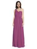 Long A-Line One Shoulder Sweetheart Sleeveless Wild Berry Chiffon Bridesmaid Dress Ida