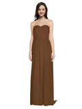 Long A-Line Sweetheart Sleeveless Brown Chiffon Bridesmaid Dress Emelie