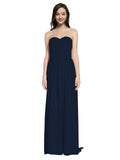 Long A-Line Sweetheart Sleeveless Dark Navy Chiffon Bridesmaid Dress Emelie