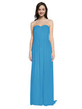 Long A-Line Sweetheart Sleeveless Peacock Blue Chiffon Bridesmaid Dress Emelie