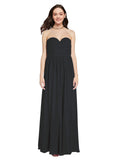 Long A-Line Sweetheart Sleeveless Black Chiffon Bridesmaid Dress Ali