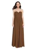 Long A-Line Sweetheart Sleeveless Brown Chiffon Bridesmaid Dress Ali