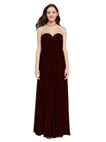 Long A-Line Sweetheart Sleeveless Burgundy Gold Chiffon Bridesmaid Dress Ali