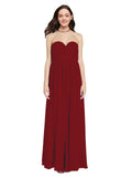 Long A-Line Sweetheart Sleeveless Burgundy Chiffon Bridesmaid Dress Ali