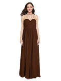 Long A-Line Sweetheart Sleeveless Chocolate Chiffon Bridesmaid Dress Ali