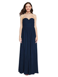 Long A-Line Sweetheart Sleeveless Dark Navy Chiffon Bridesmaid Dress Ali