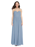 Long A-Line Sweetheart Sleeveless Dusty Blue Chiffon Bridesmaid Dress Ali