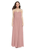 Long A-Line Sweetheart Sleeveless Dusty Pink Chiffon Bridesmaid Dress Ali