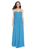 Long A-Line Sweetheart Sleeveless Peacock Blue Chiffon Bridesmaid Dress Ali