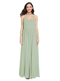 Long A-Line Sweetheart Sleeveless Smoke Green Chiffon Bridesmaid Dress Ali