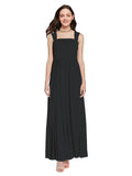 Long A-Line Square Sleeveless Black Chiffon Bridesmaid Dress Aldridge