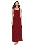 Long A-Line Square Sleeveless Burgundy Chiffon Bridesmaid Dress Aldridge