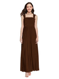 Long A-Line Square Sleeveless Chocolate Chiffon Bridesmaid Dress Aldridge