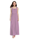 Long A-Line Square Sleeveless Dark Lavender Chiffon Bridesmaid Dress Aldridge