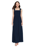 Long A-Line Square Sleeveless Dark Navy Chiffon Bridesmaid Dress Aldridge