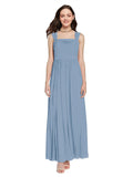 Long A-Line Square Sleeveless Dusty Blue Chiffon Bridesmaid Dress Aldridge