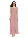 Long A-Line Square Sleeveless Dusty Pink Chiffon Bridesmaid Dress Aldridge