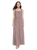 Long A-Line Square Sleeveless Dusty Rose Chiffon Bridesmaid Dress Aldridge