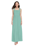 Long A-Line Square Sleeveless Jade Chiffon Bridesmaid Dress Aldridge