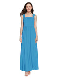 Long A-Line Square Sleeveless Peacock Blue Chiffon Bridesmaid Dress Aldridge