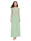 Long A-Line Square Sleeveless Sage Chiffon Bridesmaid Dress Aldridge